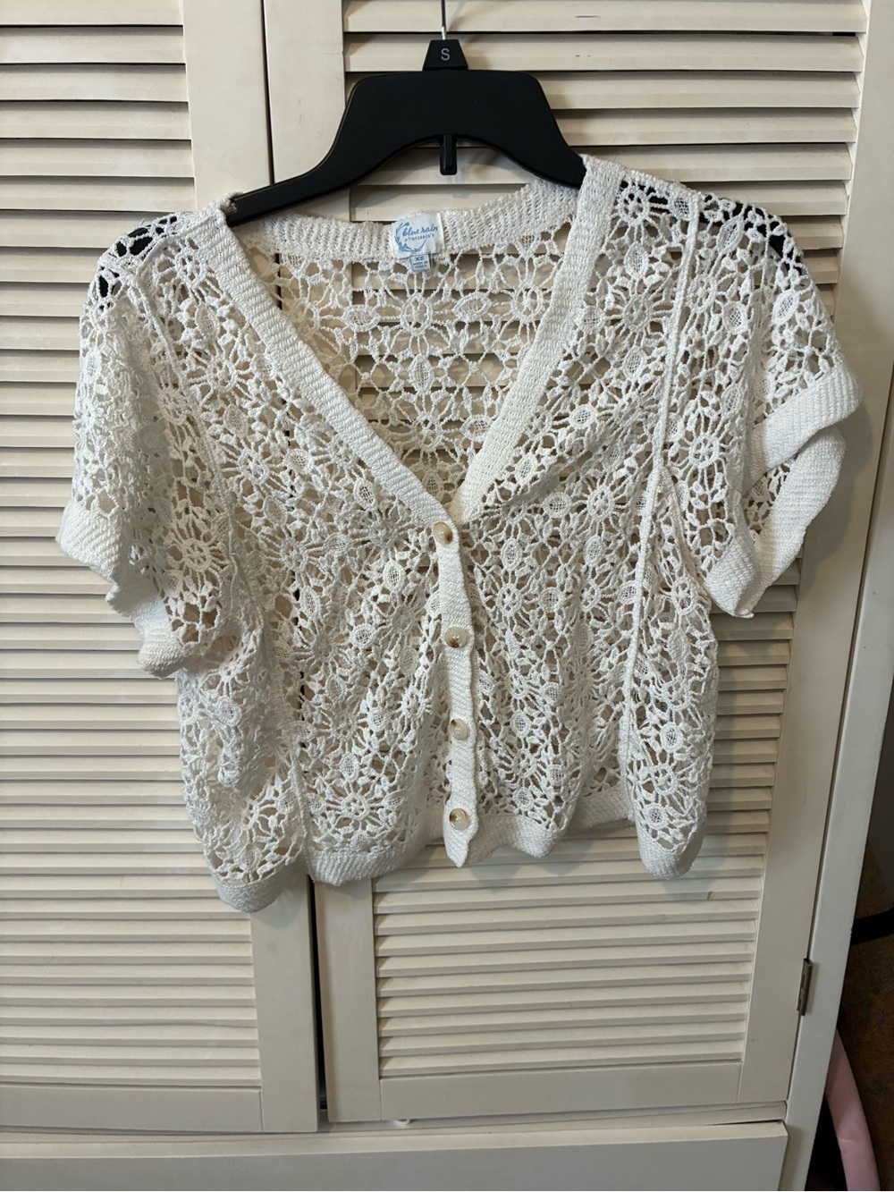 Blue Rain White Crochet Short Sleeve Cardigan